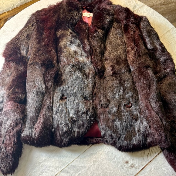 100% Genuine Rabbit Fur Dyed Burgundy Black Coat - Picture 1 of 5